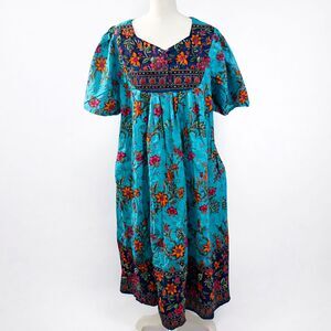Loungees Plus 1X Turquoise Blue Floral Boho Midi Dress Vintage Inspired Flowy